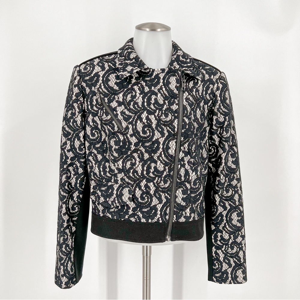 ALBERTO MAKALI Black Lace Zip Up Moto Jacket